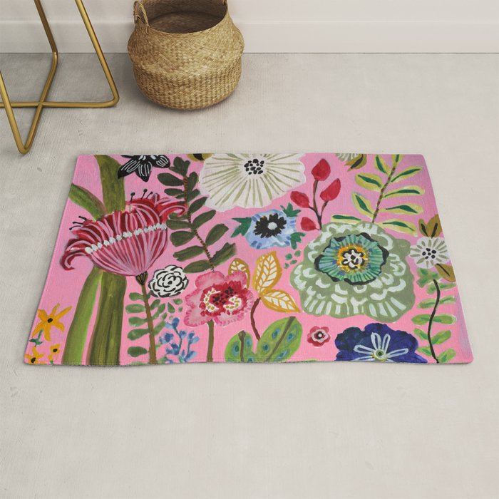 Pink Garden Flowers Rug Gallery Image 1