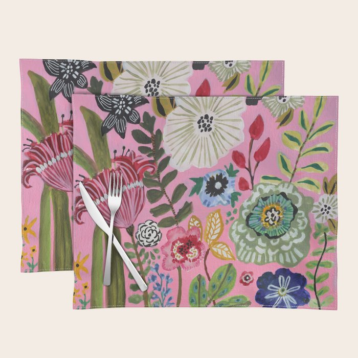 Pink Garden Flowers Placemat Gallery Image 1