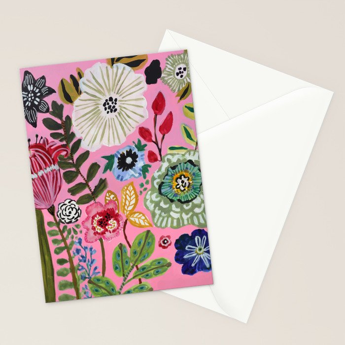 Pink Garden Flowers Stationery Card Gallery Image 2