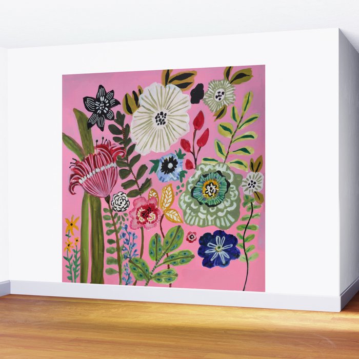 Pink Garden Flowers Wall Mural Gallery Image 2