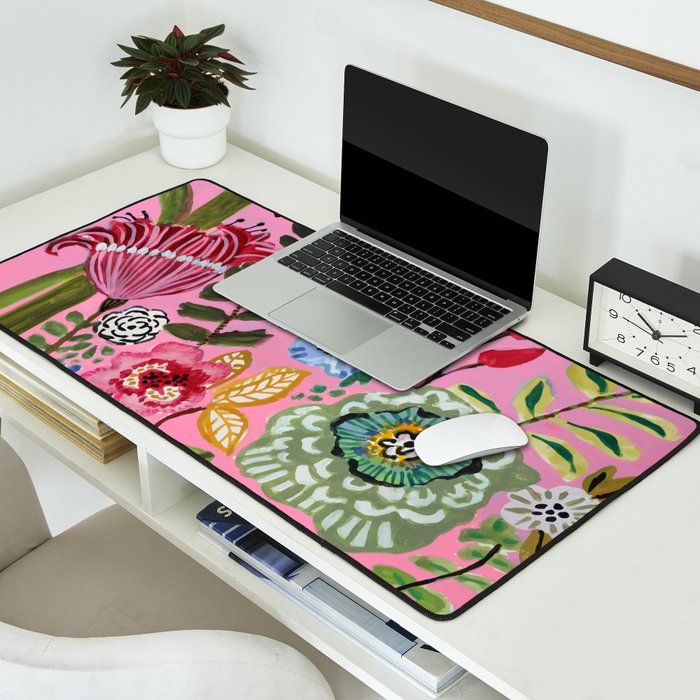 Pink Garden Flowers Desk Mat Gallery Image 2