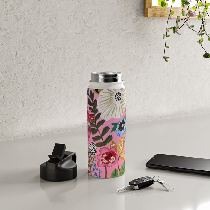 Pink Garden Flowers Water Bottle Gallery Image 4