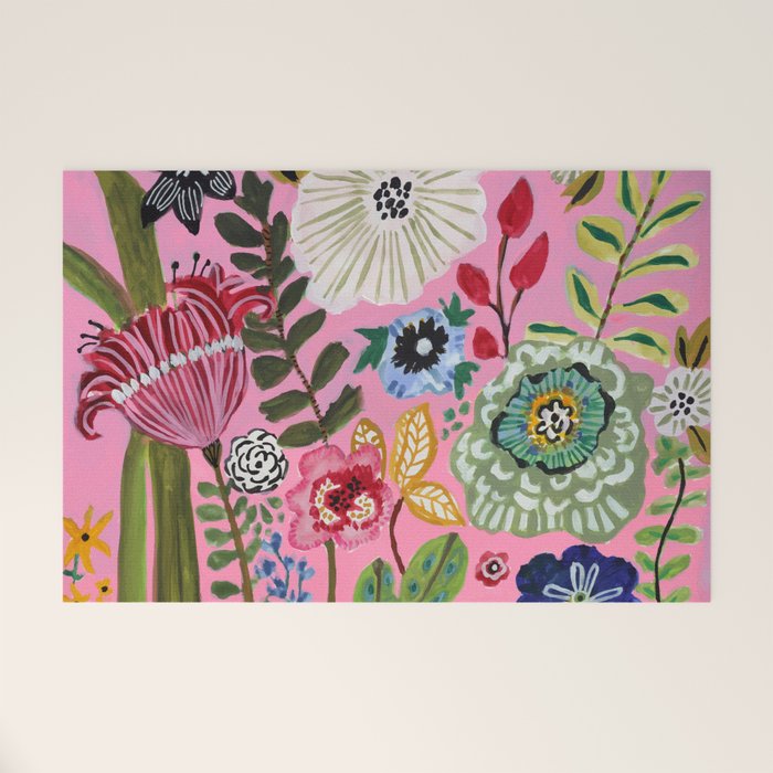 Pink Garden Flowers Welcome Mat Gallery Image 1
