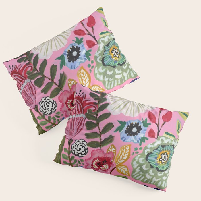 Pink Garden Flowers Pillow Sham Gallery Image 1