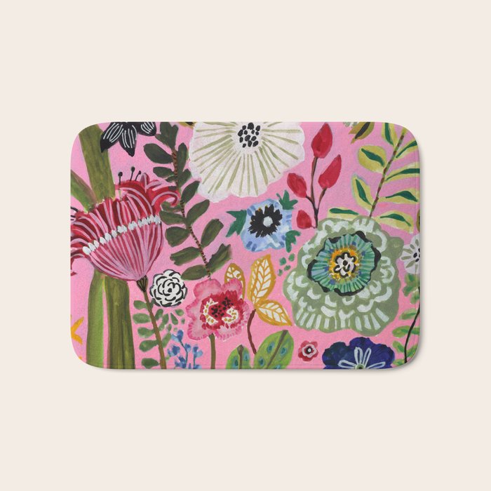 Pink Garden Flowers Bath Mat Gallery Image 1
