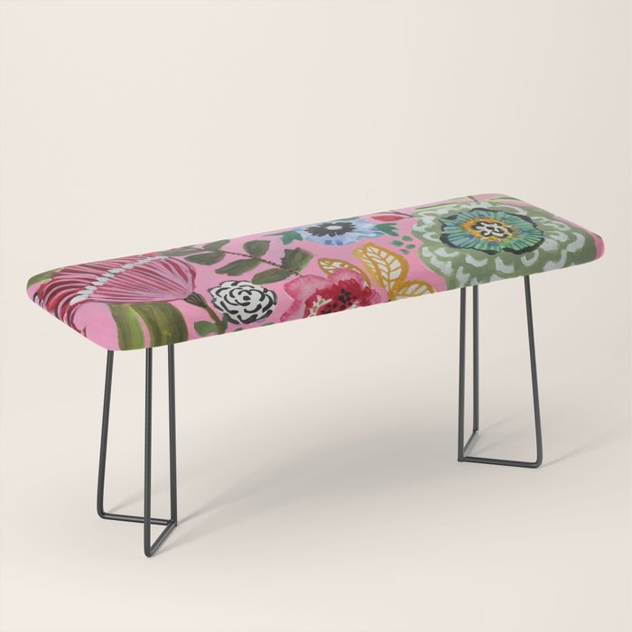 Pink Garden Flowers Bench Gallery Image 1
