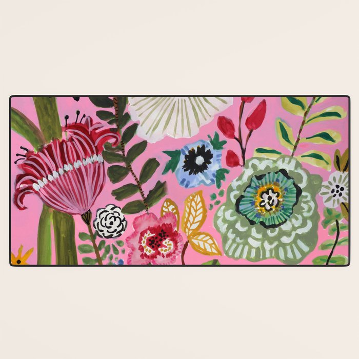 Pink Garden Flowers Desk Mat Gallery Image 3