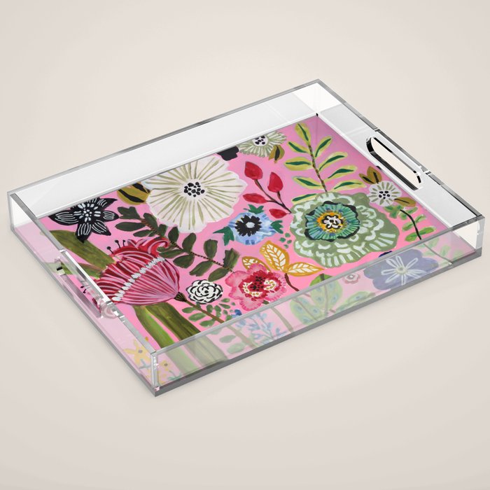 Pink Garden Flowers Acrylic Tray Gallery Image 1