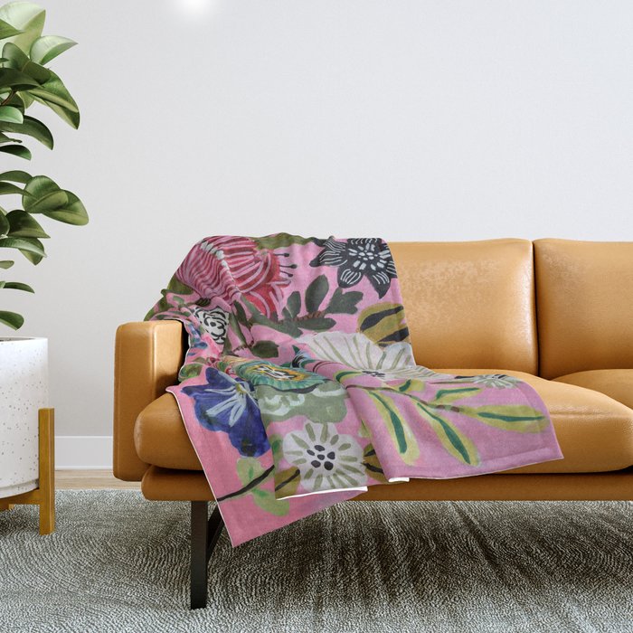 Pink Garden Flowers Throw Blanket Gallery Image 1
