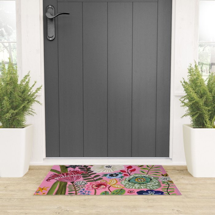 Pink Garden Flowers Welcome Mat Gallery Image 3