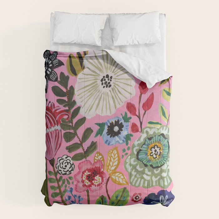 Pink Garden Flowers Comforter Gallery Image 1