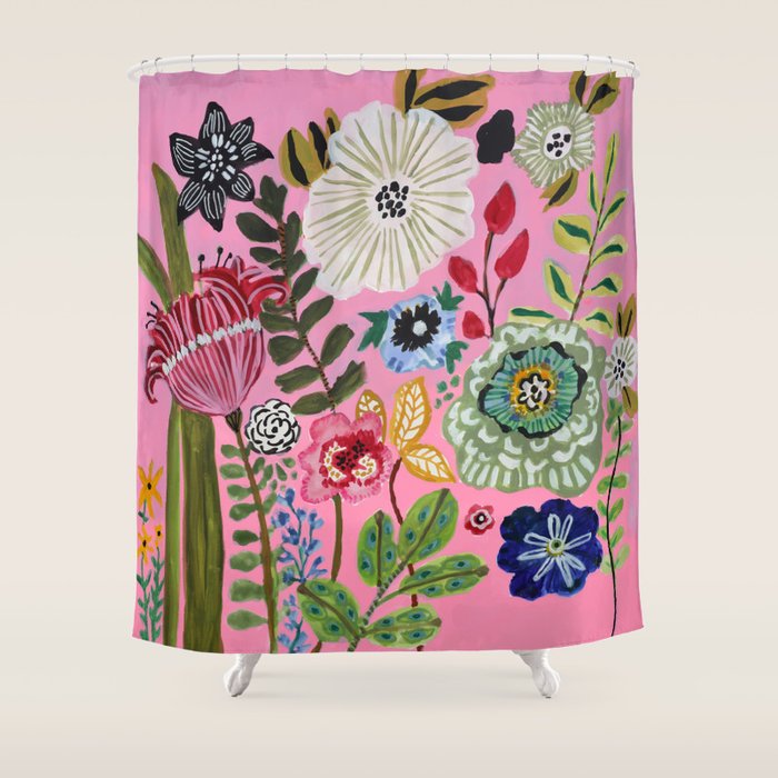 Pink Garden Flowers Shower Curtain Gallery Image 1