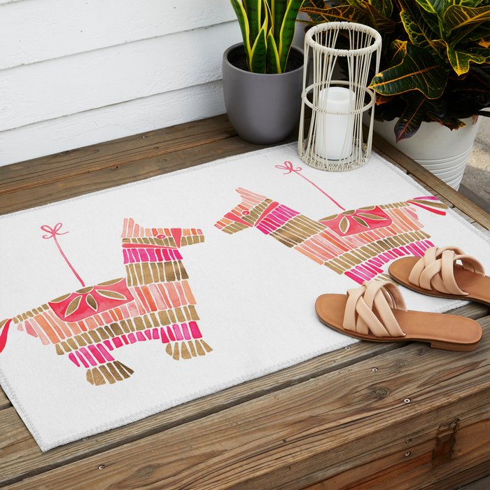 Mexican Donkey PinÌata - Pink & Rose Gold Palette Outdoor Rug Gallery Image 2