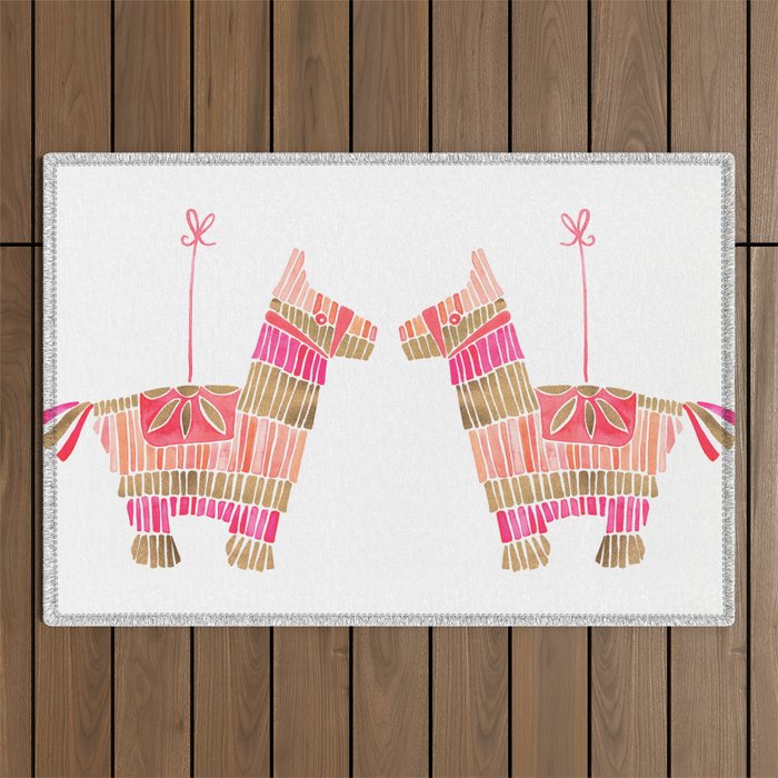 Mexican Donkey PinÌata - Pink & Rose Gold Palette Outdoor Rug Gallery Image 1