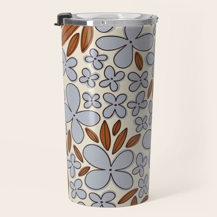 Four-leaf Flower Pattern / Grey & Brown Travel Mug Gallery Image 3