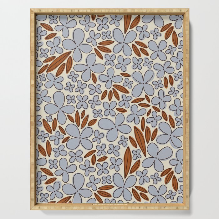 Four-leaf Flower Pattern / Grey & Brown Serving Tray Gallery Image 1