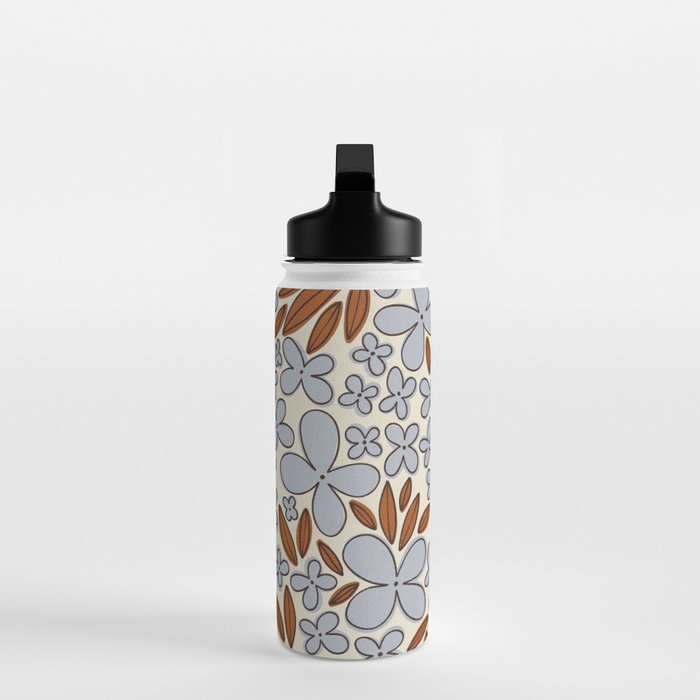 Four-leaf Flower Pattern / Grey & Brown Water Bottle Gallery Image 3
