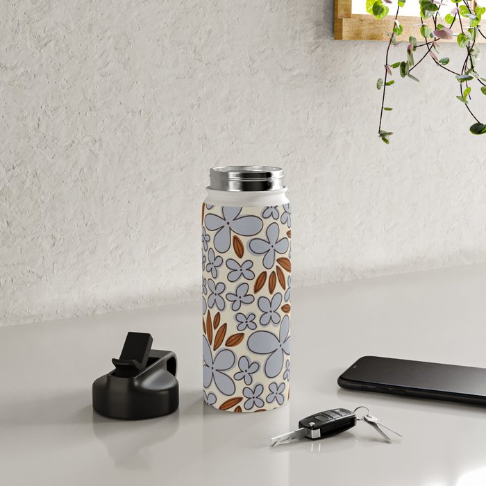 Four-leaf Flower Pattern / Grey & Brown Water Bottle Gallery Image 4