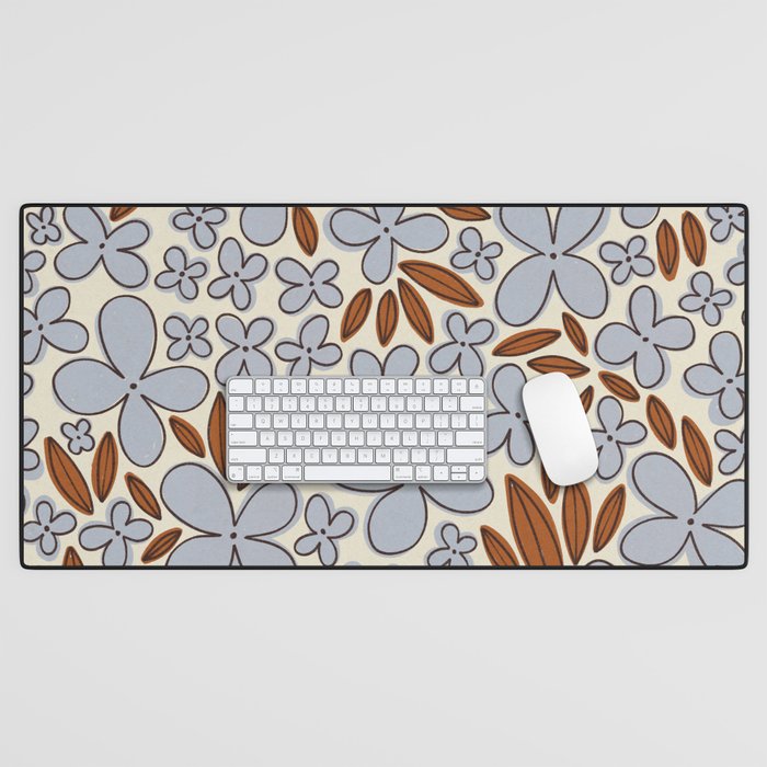 Four-leaf Flower Pattern / Grey & Brown Desk Mat Gallery Image 1