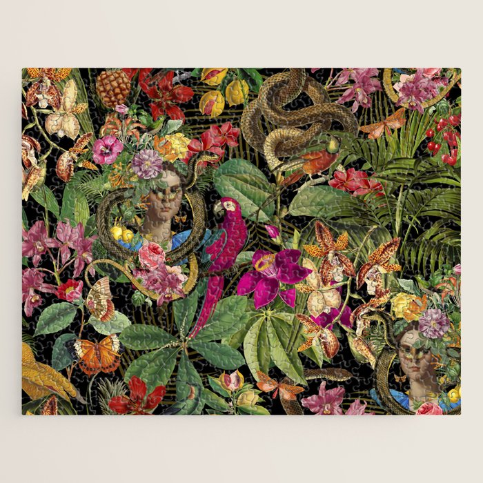 Snake Princess Tropical Jungle Vibes Multicolor  Black Jigsaw Puzzle Gallery Image 1