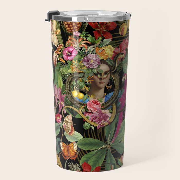Snake Princess Tropical Jungle Vibes Multicolor  Black Travel Mug Gallery Image 3