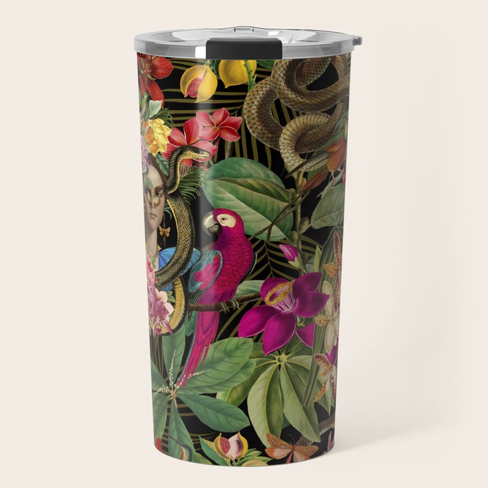 Snake Princess Tropical Jungle Vibes Multicolor  Black Travel Mug Gallery Image 1