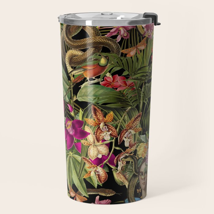 Snake Princess Tropical Jungle Vibes Multicolor  Black Travel Mug Gallery Image 2