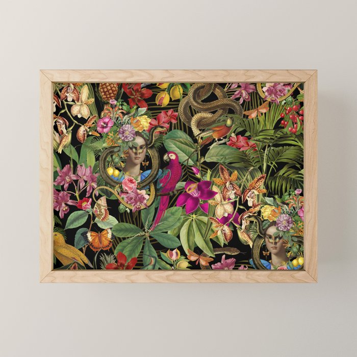 Snake Princess Tropical Jungle Vibes Multicolor  Black Mini Art Print Gallery Image 1
