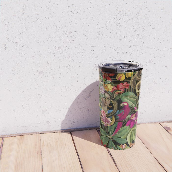 Snake Princess Tropical Jungle Vibes Multicolor  Black Travel Mug Gallery Image 4