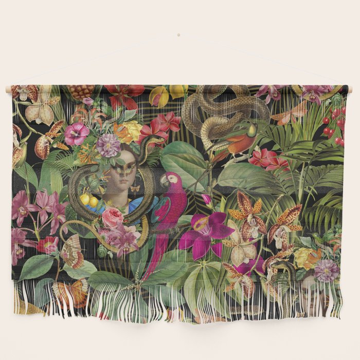 Snake Princess Tropical Jungle Vibes Multicolor  Black Wall Hanging Gallery Image 1