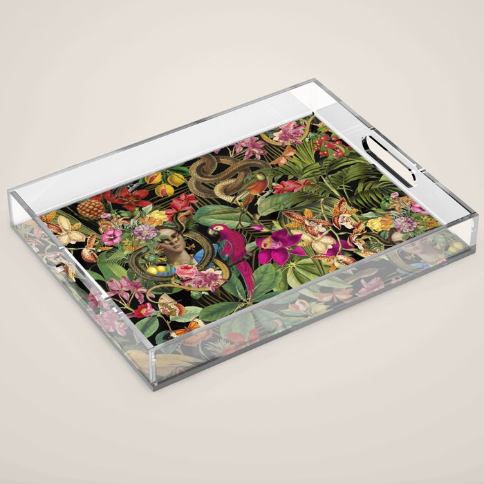Snake Princess Tropical Jungle Vibes Multicolor  Black Acrylic Tray Gallery Image 1