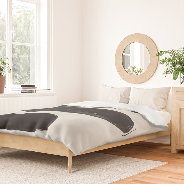 Mid Century Modern Minimalist Abstract Art Brush Strokes Black & White Ink Art Tribal Pebbles Duvet Cover Gallery Image 2