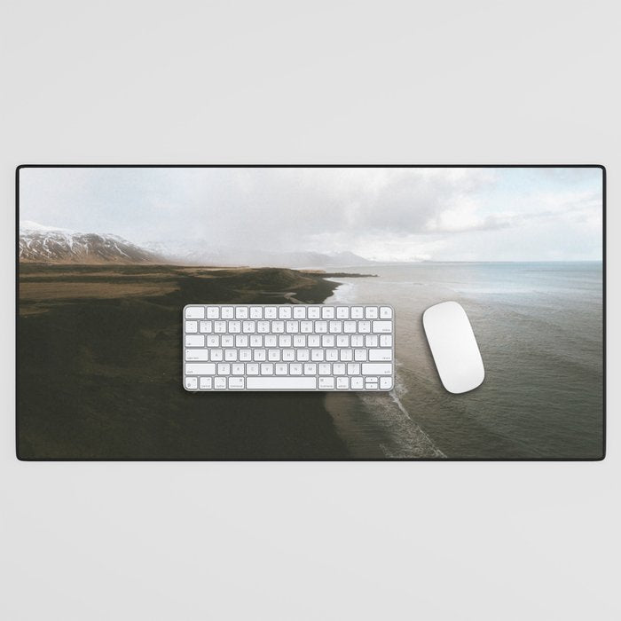 Moody black sand beach in Iceland - Landscape Photography Desk Mat Gallery Image 1