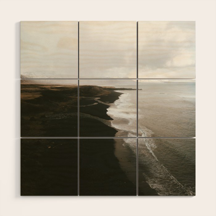 Moody black sand beach in Iceland - Landscape Photography Wood Wall Art Gallery Image 1
