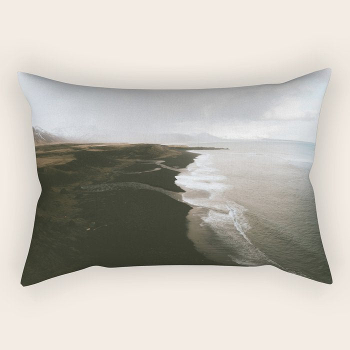 Moody black sand beach in Iceland - Landscape Photography Rectangular Pillow Gallery Image 1