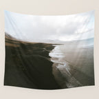 Moody black sand beach in Iceland - Landscape Photography Wall Tapestry Gallery Image 4