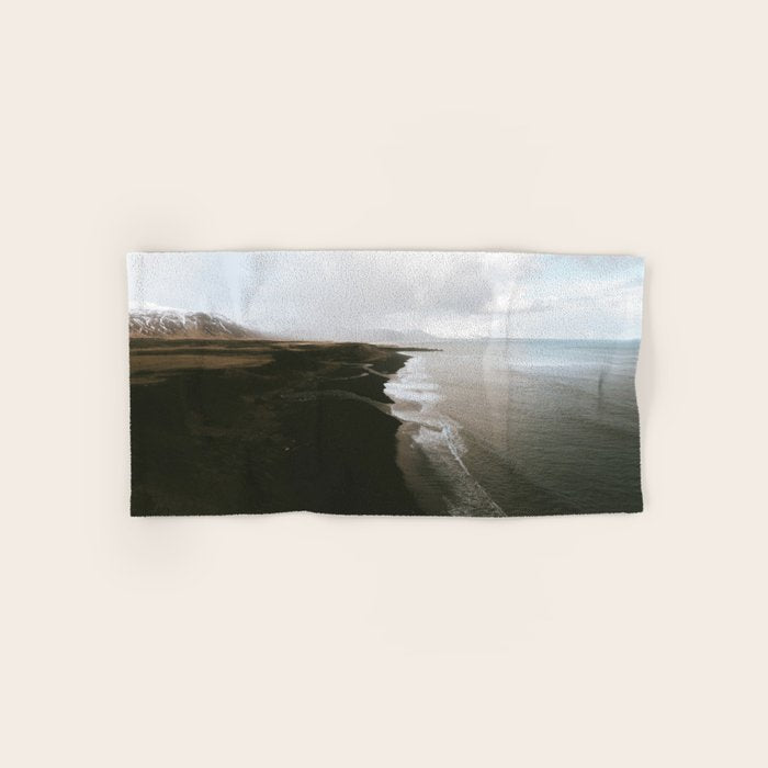 Moody black sand beach in Iceland - Landscape Photography Bath Towel Gallery Image 1