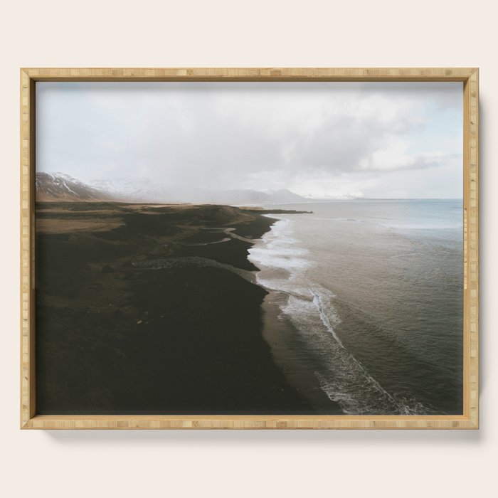 Moody black sand beach in Iceland - Landscape Photography Serving Tray Gallery Image 1