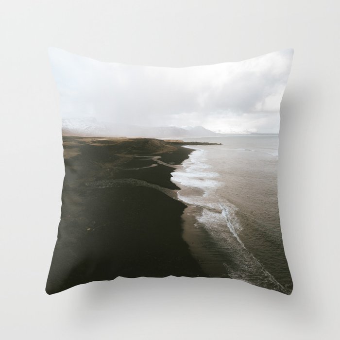 Moody black sand beach in Iceland - Landscape Photography Throw Pillow Gallery Image 6
