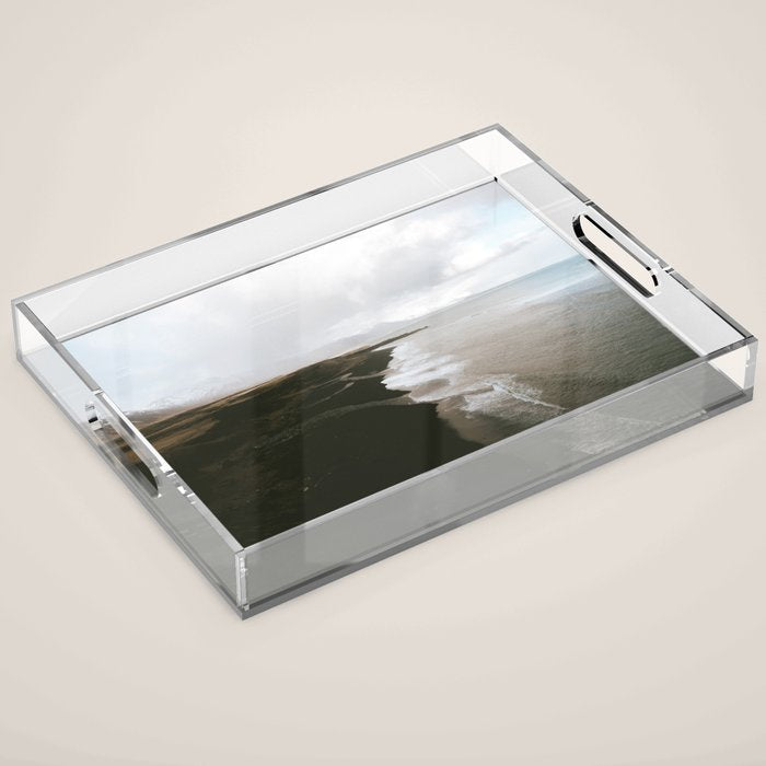 Moody black sand beach in Iceland - Landscape Photography Acrylic Tray Gallery Image 1