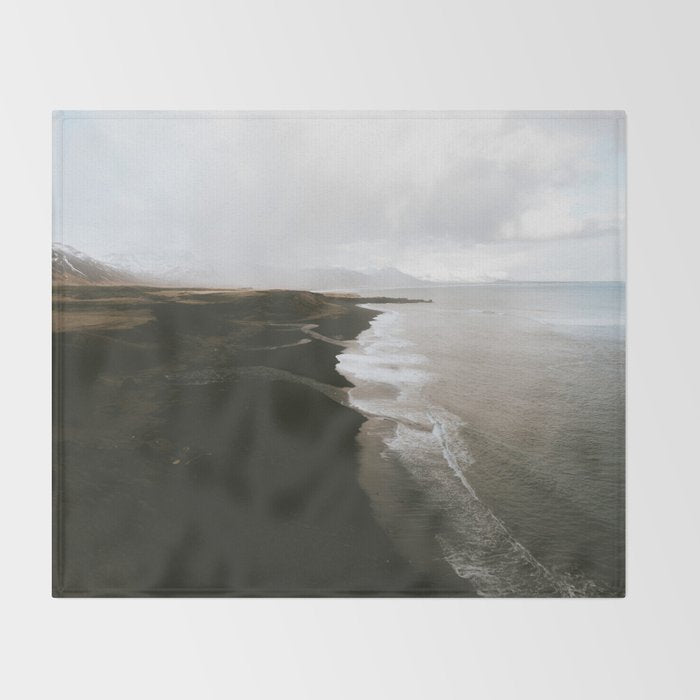 Moody black sand beach in Iceland - Landscape Photography Throw Blanket Gallery Image 2