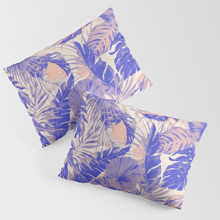 Blue and pink leafy jungle J Pillow Sham Gallery Image 3