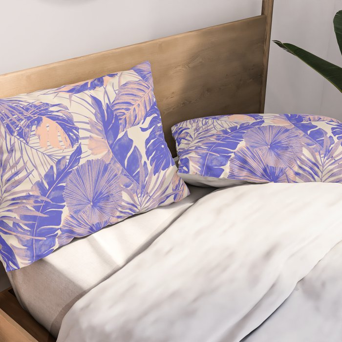 Blue and pink leafy jungle J Pillow Sham Gallery Image 2