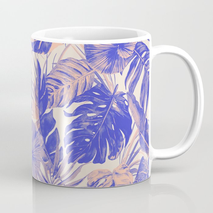 Blue and pink leafy jungle J Coffee Mug Gallery Image 1