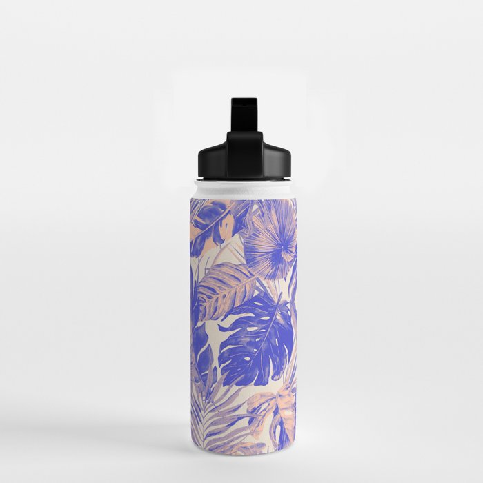 Blue and pink leafy jungle J Water Bottle Gallery Image 2