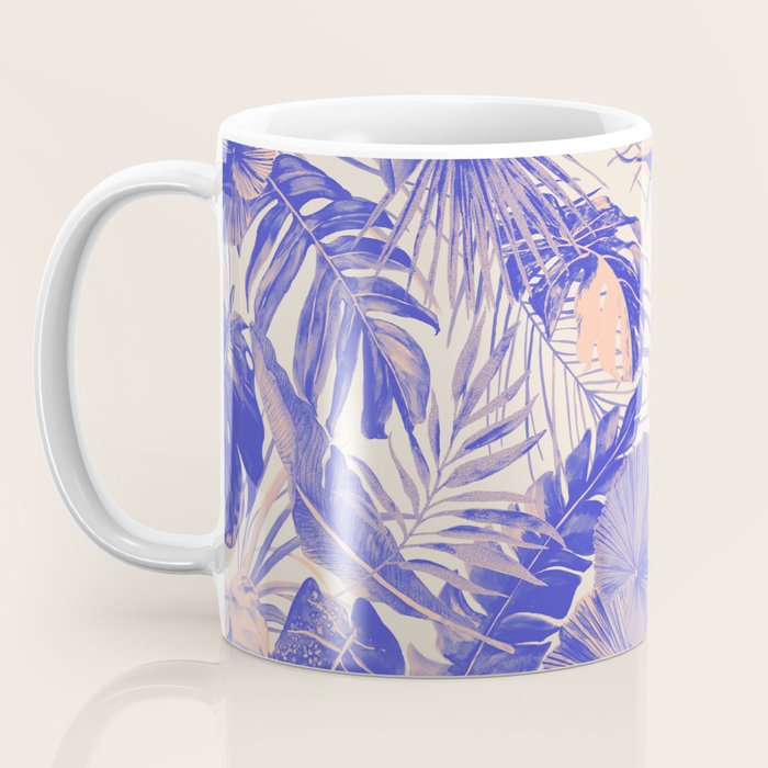 Blue and pink leafy jungle J Coffee Mug Gallery Image 3