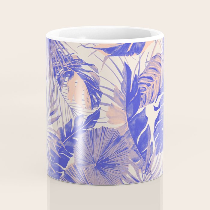 Blue and pink leafy jungle J Coffee Mug Gallery Image 4