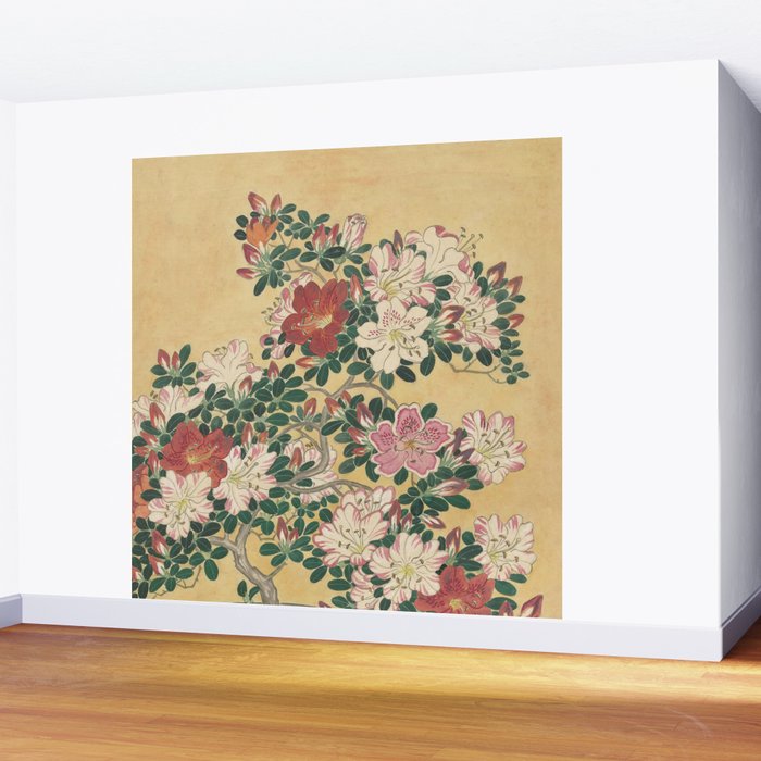 Vintage Flowers Azalea Japanese Painting Wall Mural Gallery Image 2