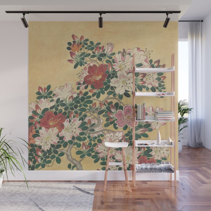 Vintage Flowers Azalea Japanese Painting Wall Mural Gallery Image 1