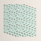 Horses and Small Flowers, Mint Blue, Horse Decor, Floral Print, Horse Art Wrapping Paper Gallery Image 3